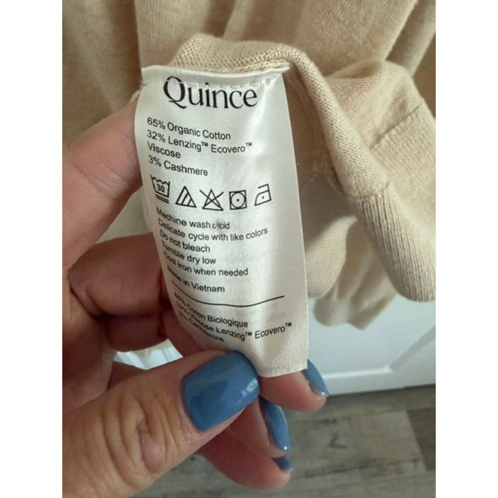 Quince NWOT Lightweight Organic Cotton Cashmere V-Neck Sweater L Heather Oatmeal - Picture 7 of 8